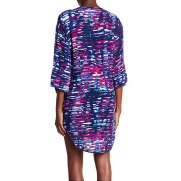 Michael Stars Barcelona Crepe Print Colorful Abstract Shirt Dress Large - Picture 9 of 9